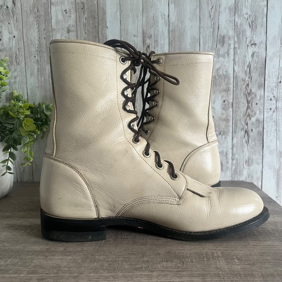 Justin Men’s Lace Up Combat Off White Boots 8 - Picture 6 of 8